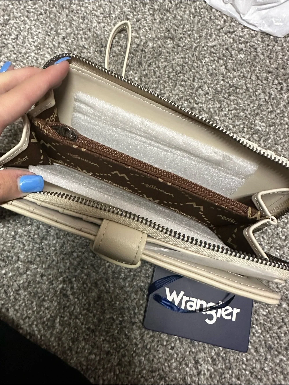 Wrangler Cream and Gray Leopard Print Wristlet